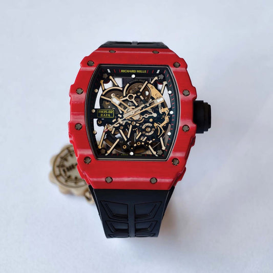 RM035-02 Red NTPT Umi Office 1:1 Best Edition Skeleton Dial On Black Rubber Strap RMAL1 Super Clone V2 (Free Sprung)