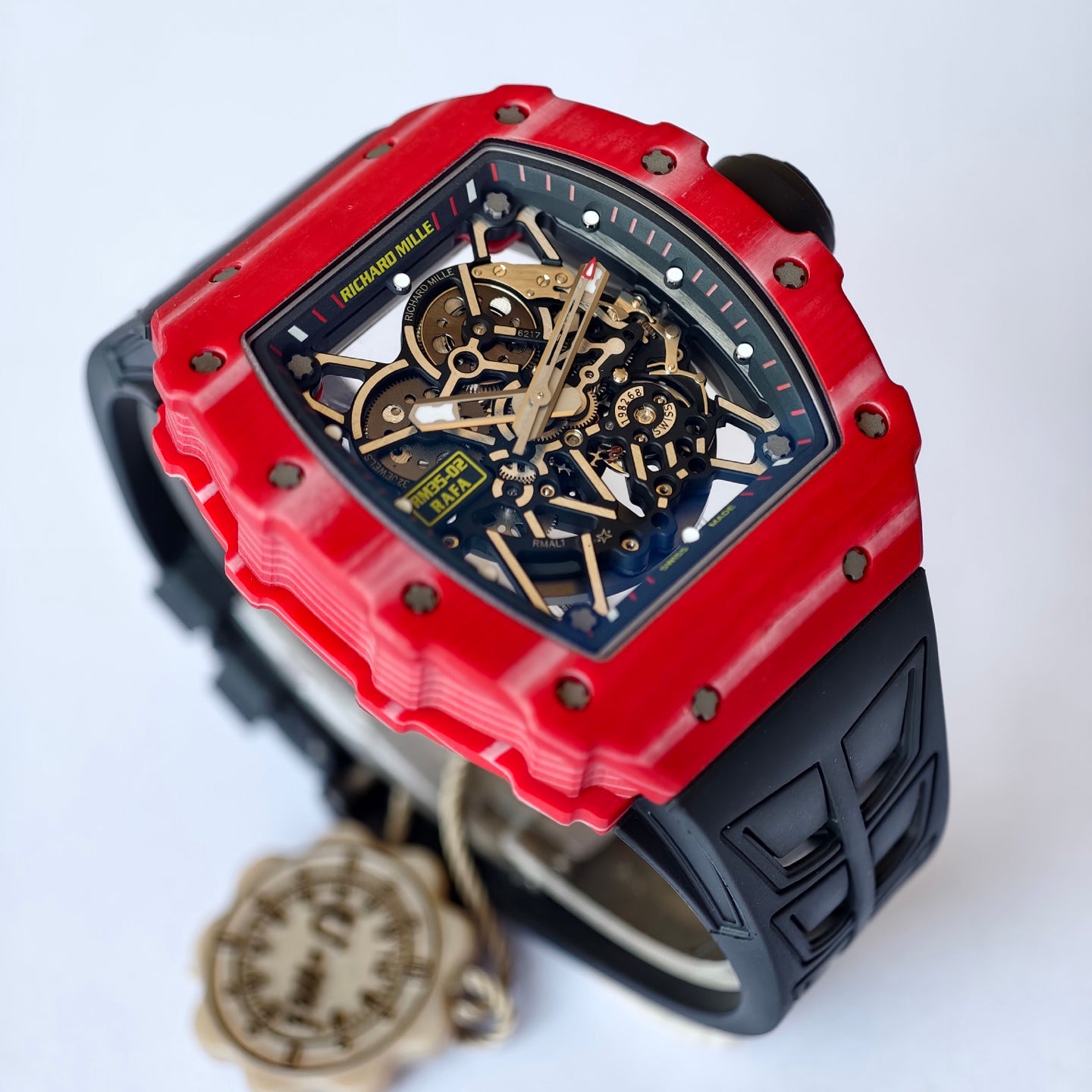 RM035-02 Red NTPT Umi Office 1:1 Best Edition Skeleton Dial On Black Rubber Strap RMAL1 Super Clone V2 (Free Sprung)