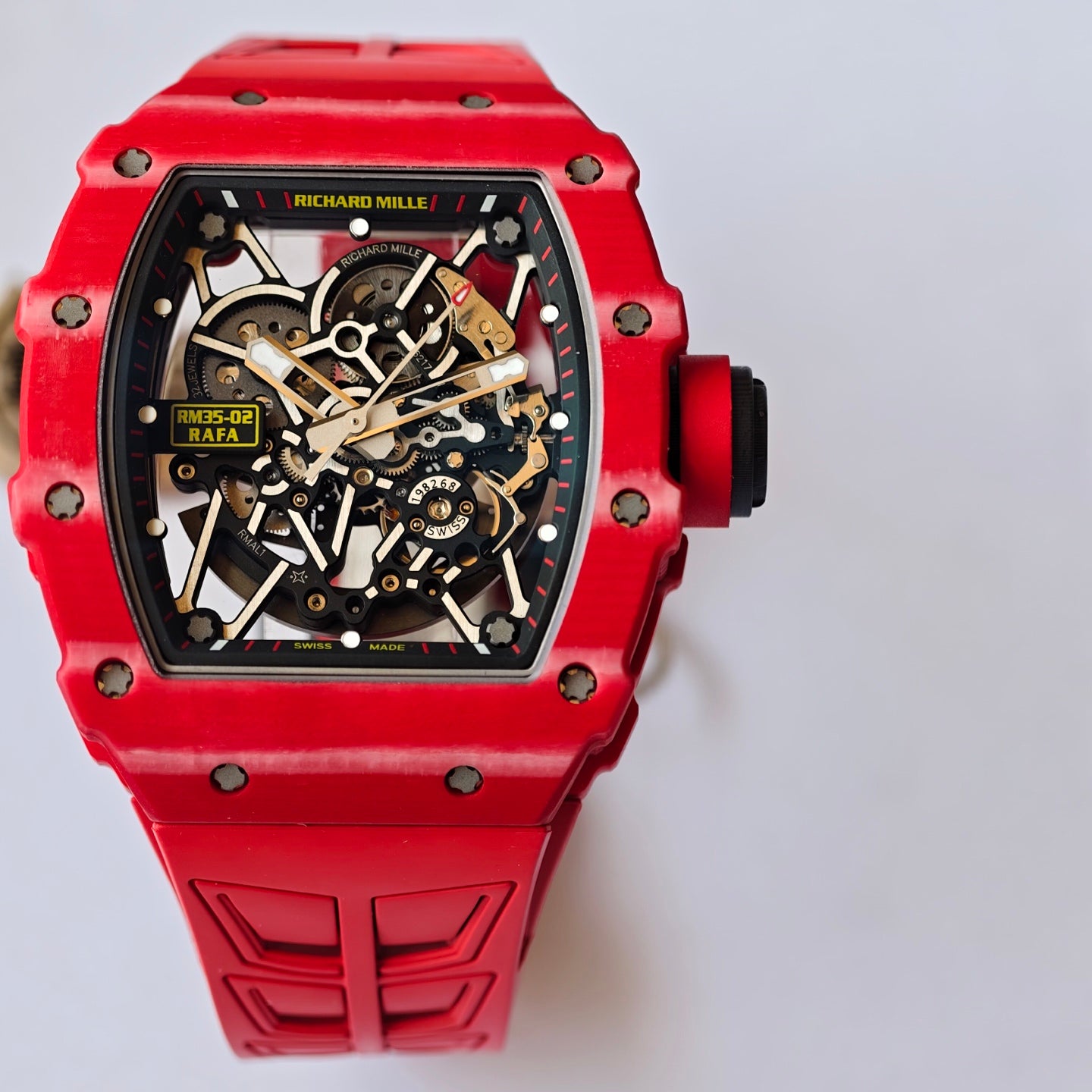 RM035-02 Red NTPT Umi Office 1:1 Best Edition Skeleton Dial On Red Rubber Strap RMAL1 Super Clone V2 (Free Sprung)