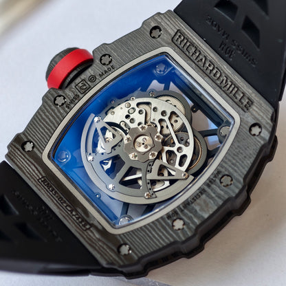 RM035-02 Black NTPT Red Crown Umi Office 1:1 Best Edition Skeleton Dial On Black Rubber Strap RMAL1 Super Clone V2 (Free Sprung)