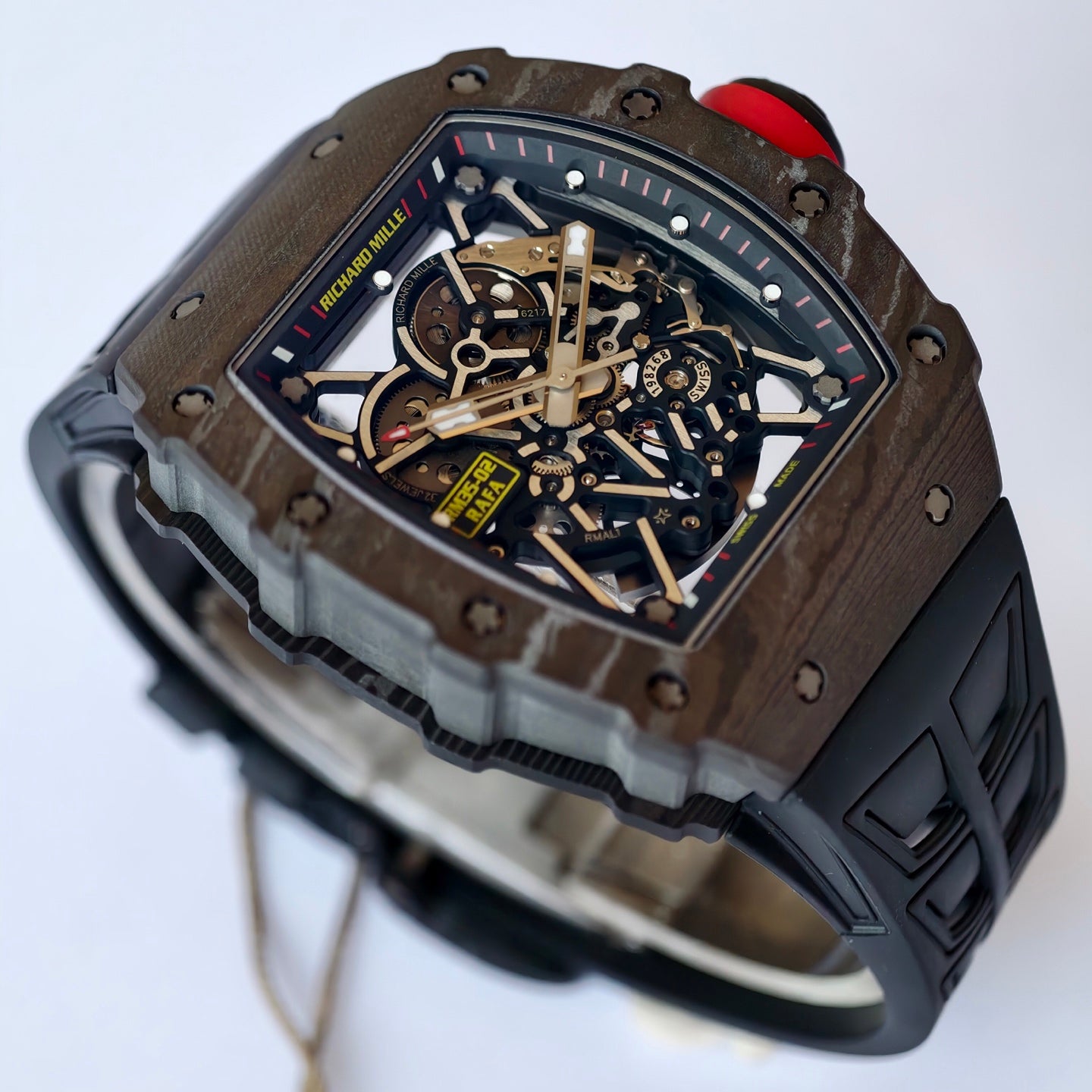 RM035-02 Black NTPT Red Crown Umi Office 1:1 Best Edition Skeleton Dial On Black Rubber Strap RMAL1 Super Clone V2 (Free Sprung)