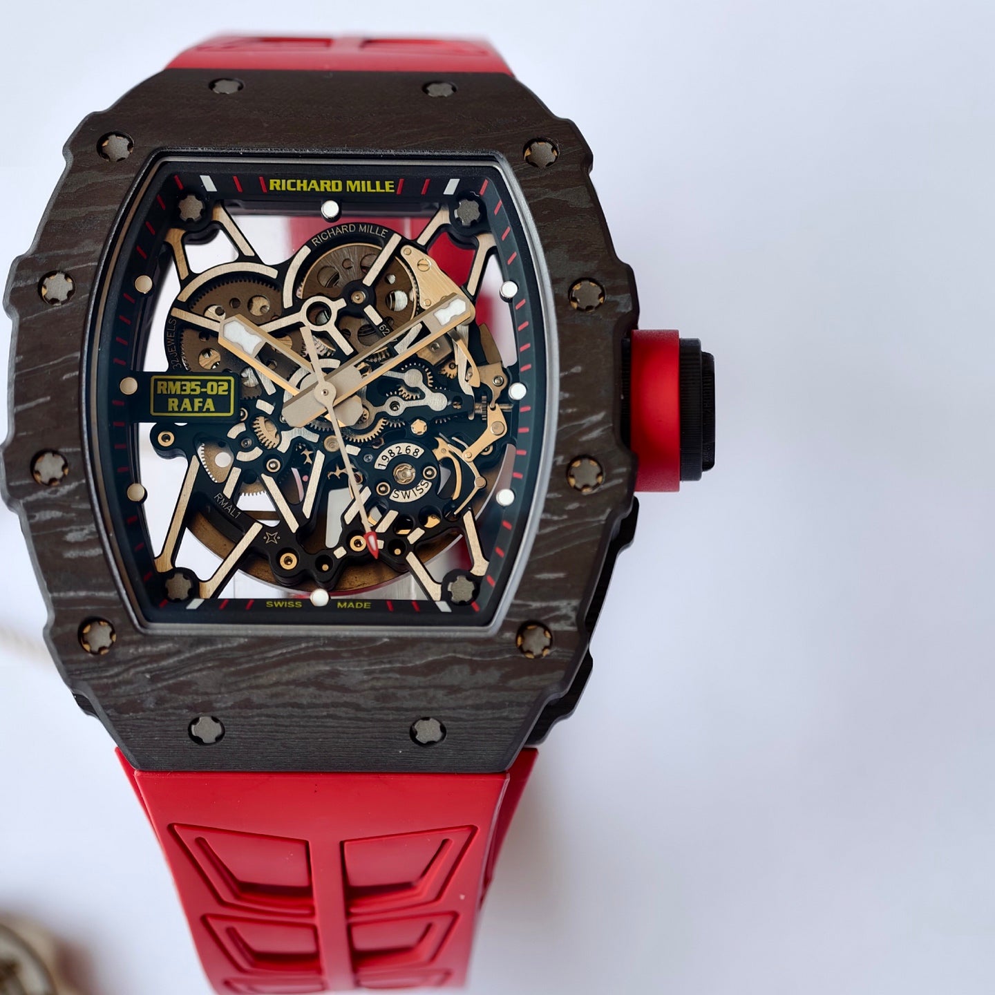 RM035-02 Black NTPT Umi Office 1:1 Best Edition Skeleton Dial On Red Rubber Strap RMAL1 Super Clone V2 (Free Sprung)