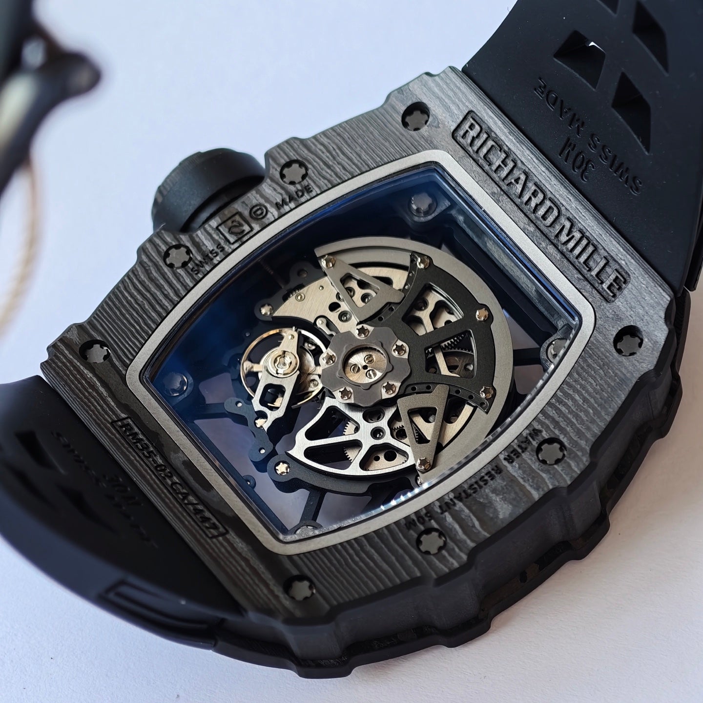 RM035-02 Black NTPT Black Crown Umi Office 1:1 Best Edition Skeleton Dial On Black Rubber Strap RMAL1 Super Clone V2 (Free Sprung)