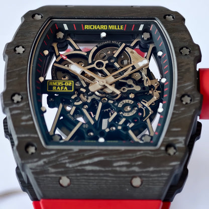RM035-02 Black NTPT Umi Office 1:1 Best Edition Skeleton Dial On Red Rubber Strap RMAL1 Super Clone V2 (Free Sprung)