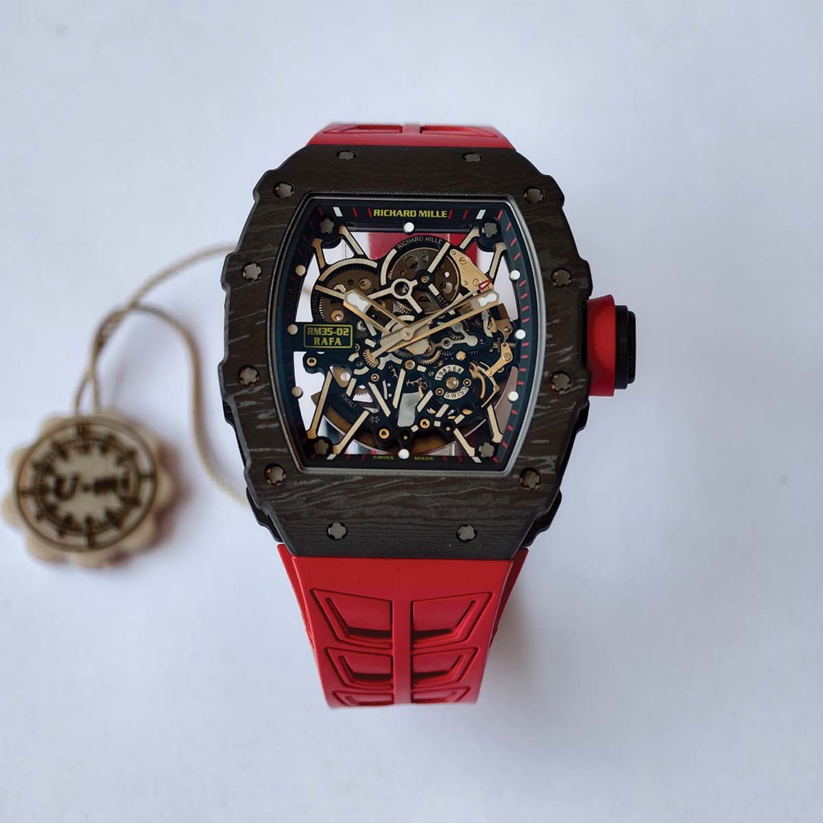 RM035-02 Black NTPT Umi Office 1:1 Best Edition Skeleton Dial On Red Rubber Strap RMAL1 Super Clone V2 (Free Sprung)