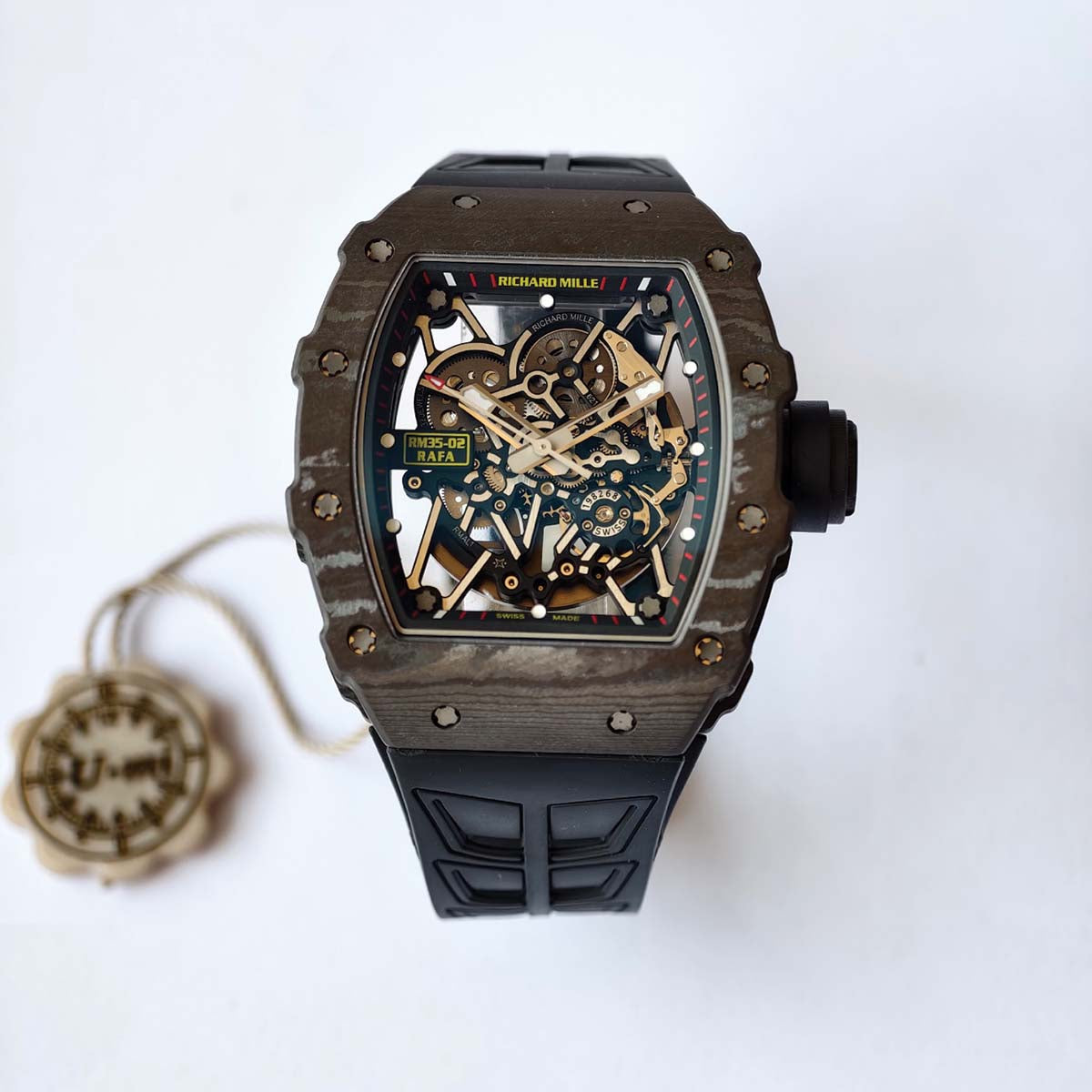 RM035-02 Black NTPT Black Crown Umi Office 1:1 Best Edition Skeleton Dial On Black Rubber Strap RMAL1 Super Clone V2 (Free Sprung)