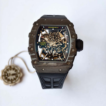 RM035-02 Black NTPT Black Crown Umi Office 1:1 Best Edition Skeleton Dial On Black Rubber Strap RMAL1 Super Clone V2 (Free Sprung)