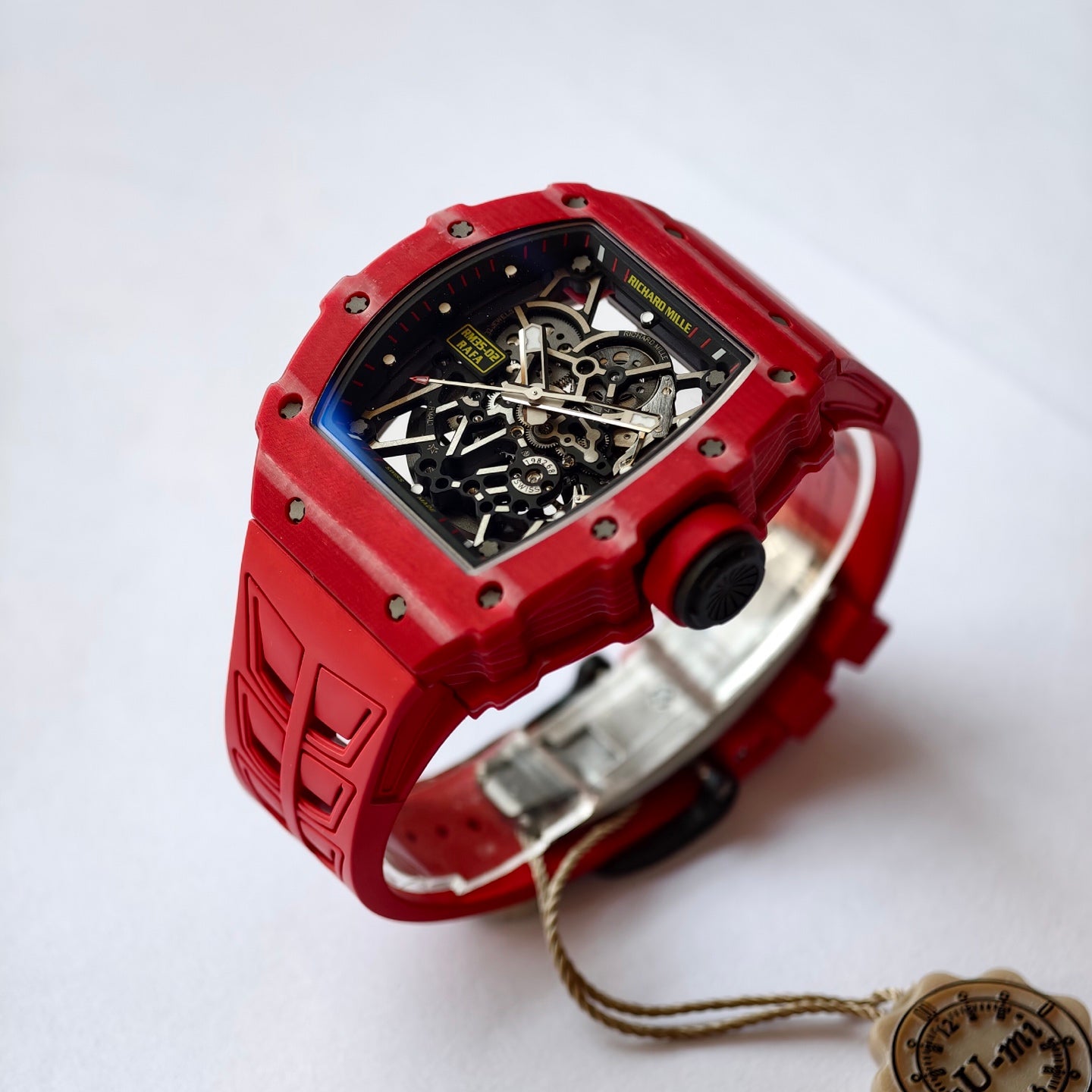RM035-02 Red NTPT Umi Office 1:1 Best Edition Skeleton Dial On Red Rubber Strap RMAL1 Super Clone V2 (Free Sprung)