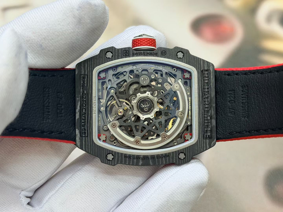 RICH Maker's 1:1 RM67-02 Black/Red NTPT Norway Red/White/Blue Skeleton Dial CRMA7 Super Clone