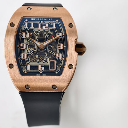 Miller Studios RM67-01 Rosegold Skeleton Dial on Black Rubber Strap CRMA6 Clone