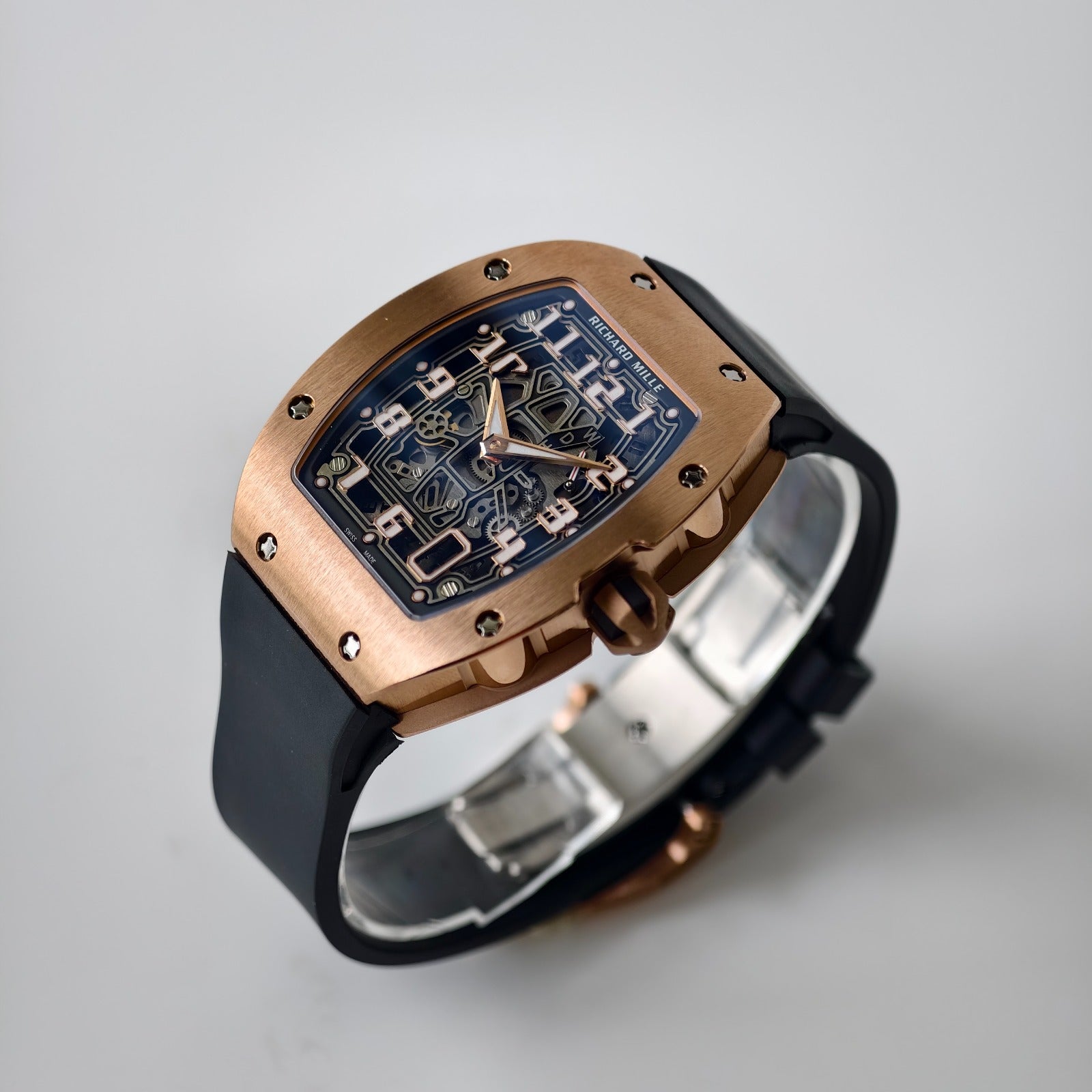 Miller Studios RM67-01 Rosegold Skeleton Dial on Black Rubber Strap CRMA6 Clone