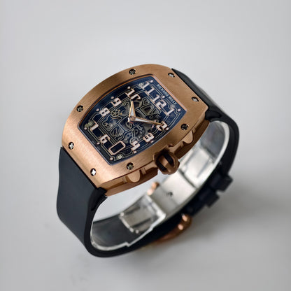 Miller Studios RM67-01 Rosegold Skeleton Dial on Black Rubber Strap CRMA6 Clone