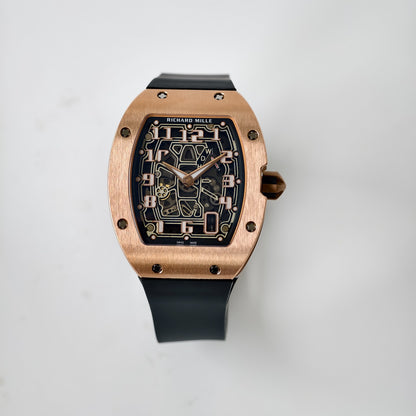 Miller Studios RM67-01 Rosegold Skeleton Dial on Black Rubber Strap CRMA6 Clone