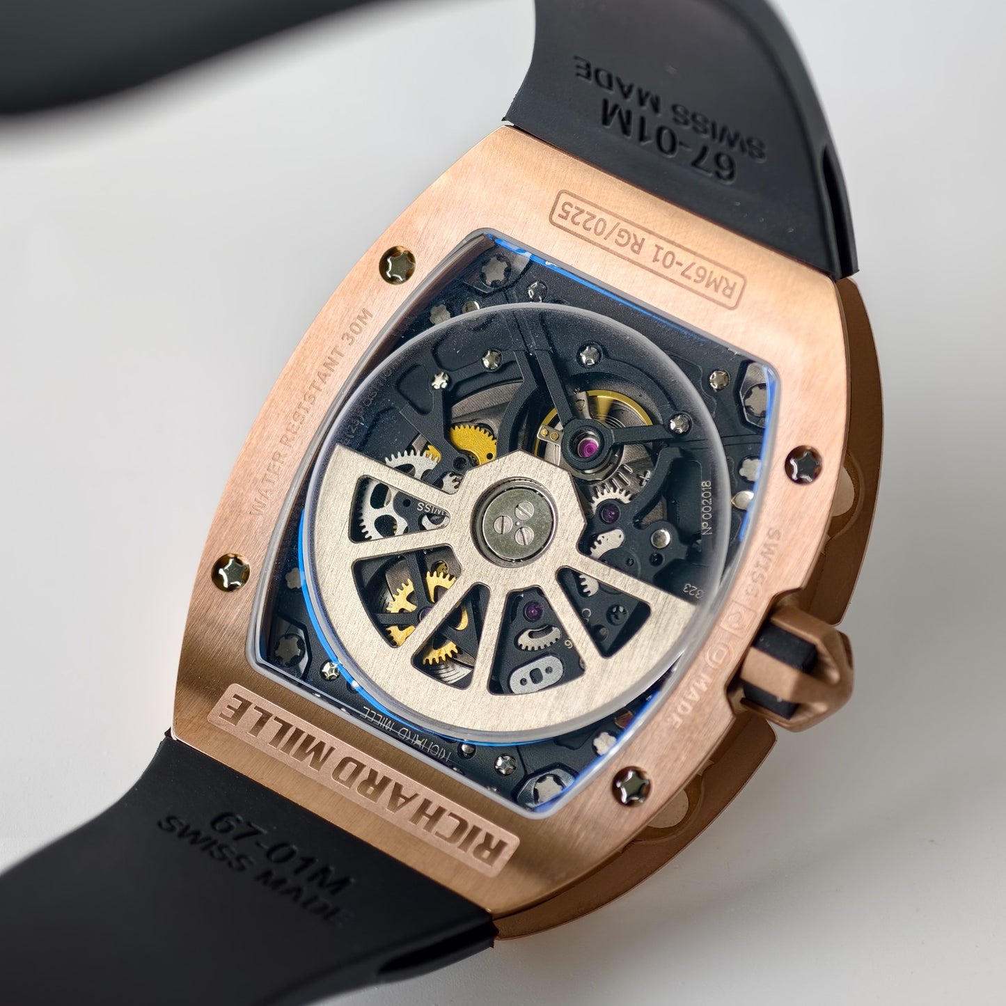 Miller Studios RM67-01 Rosegold Skeleton Dial on Black Rubber Strap CRMA6 Clone